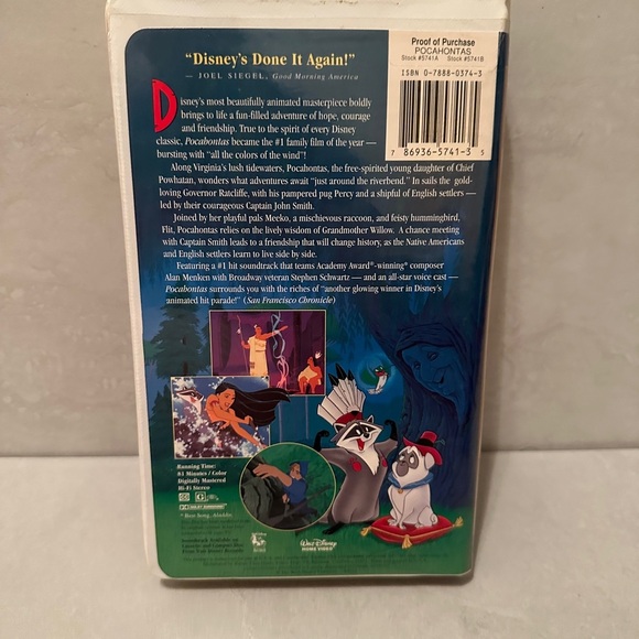 Disney Pocahontas 1996 Masterpiece Collection Edition VHS Pre Owned - Picture 2 of 3